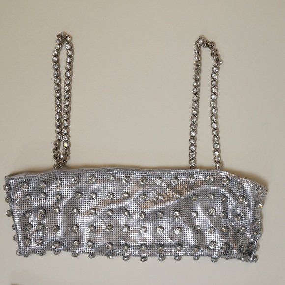 ‼️SALE‼️ Retrofete Silver Rhinestone Bead Chainmail Skirt Crop Top - Picture 15 of 15